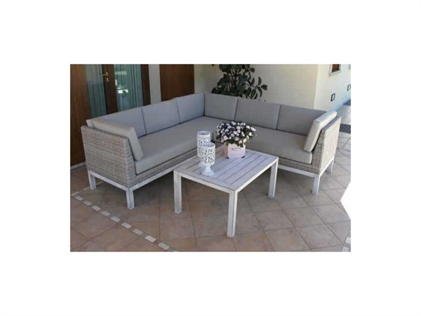 Salotto Cayman con cuscini, in wicker grigio chiaro