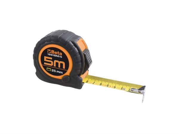 BETA UTENSILI Flessometri cassa bimateriale in ABS antiurto nastro in acciaio classe di precisione II - 1691BM