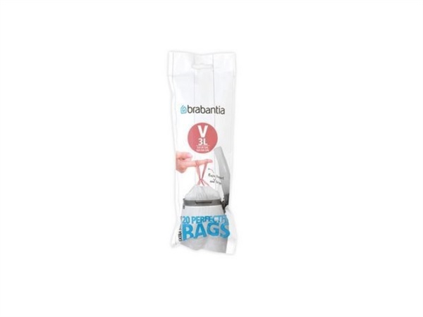 BRABANTIA Sacchi spazzatura brabantia bin liner cod. v, 3l(23,5x29 cm), bianco, rotolo da 20 sacchetti