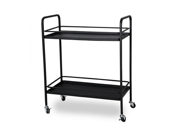 Carrellino in ferro nero 2 piani, con ruote, 62X34Xh79 cm
