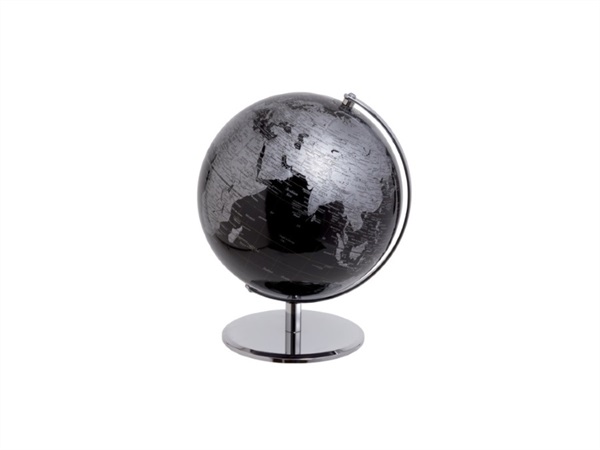 MASCAGNI Mappamondo nero su base color argento, Ø 25 cm