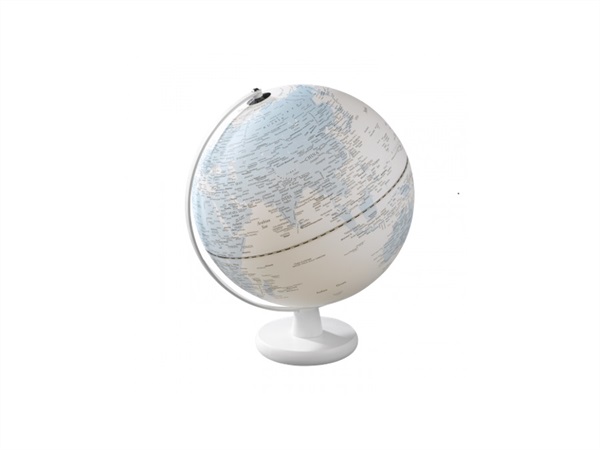 MASCAGNI Mappamondo illuminato, celeste su base in mdf laccato bianco, Ø 30 cm
