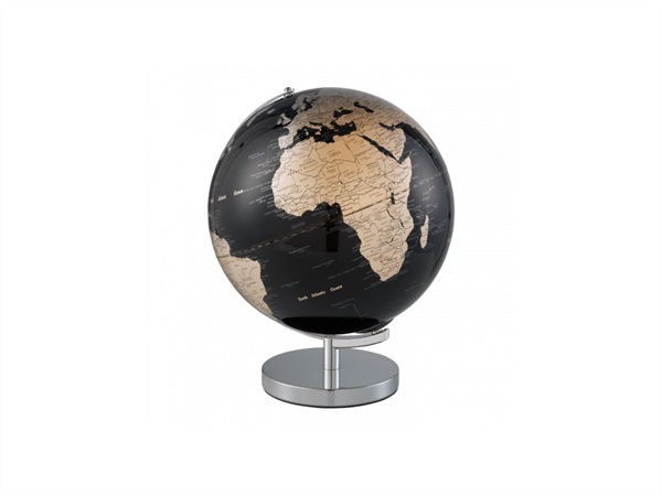 MASCAGNI Mappamondo illuminato, nero su base color argento, Ø 30 cm