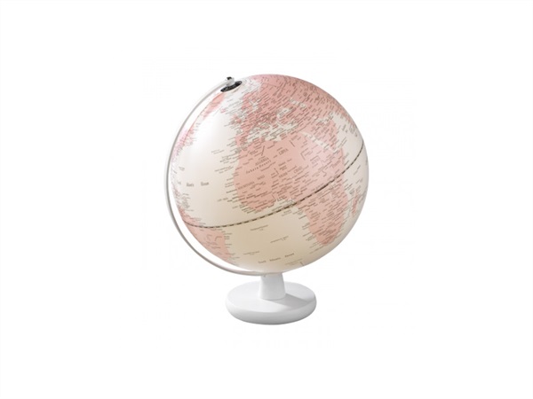 MASCAGNI Mappamondo illuminato, rosa su base in mdf laccato bianco, Ø 30 cm