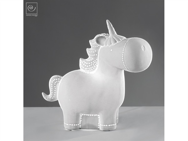 Lampada da tavolo Unicorno in porcellana bianca, 25,5x14x25 cm