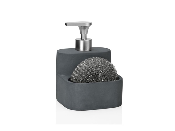 Dispenser porta sapone e porta oggetti in cemento grigio