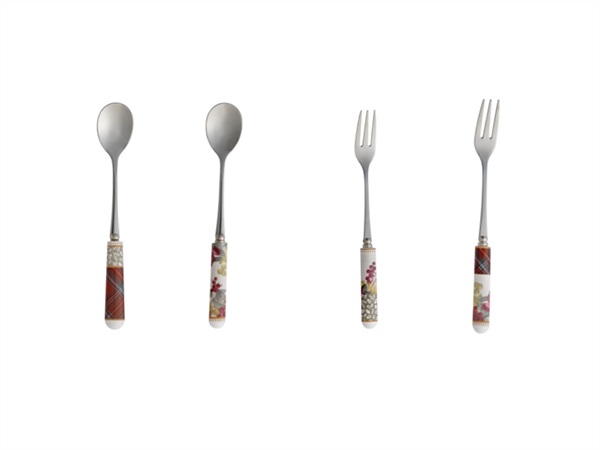 BRANDANI GIFT GROUP S.A.S. Sottobosco, Set 4 pezzi, forchetta e cucchiaio, con manico in ceramica