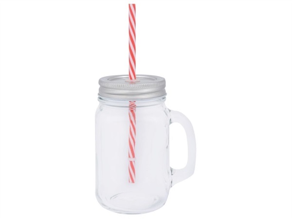 COUNTRY STYLE Barattolo in vetro con manico e tappo con cannuccia