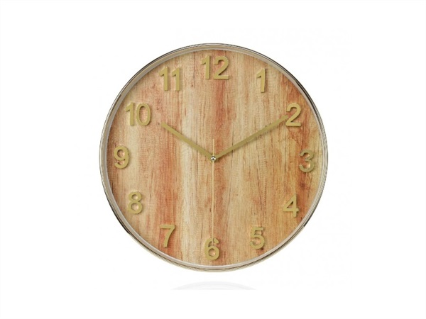 ANDREA HOUSE OROLOGIO DA PARETE TONDO DORATO EFFETTO LEGNO