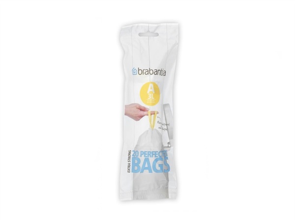 BRABANTIA Sacchi spazzatura Brabantia Bin Liner cod. A, 3L(27x29 cm), Bianco, Rotolo da 20 Sacchetti