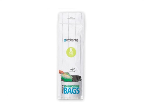 BRABANTIA Sacchi spazzatura Brabantia cod. k, 10L(37x58 cm), 100% Biodegradabili,Rotolo da 10 Sacchetti