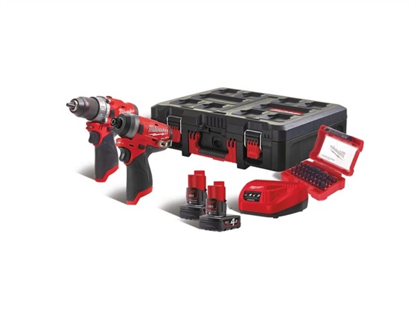 MILWAUKEE Kit trapano avvitatore con percussione a 2 velocità + avvitatore ad impulsi