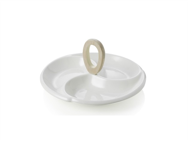 BRANDANI GIFT GROUP S.A.S. ANTIPASTIERA FRISBEE IN PORCELLANA BIANCA E BAMBOO NATURALE