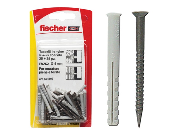 FISCHER Fissaggi in nylon con vite per battiscopa N 4 - 35 K in blister
