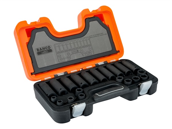 BAHCO Bussole a macchina serie lunga attacco quadro 1/2" con profilo esagonale in millimetri e finitura fosfatata, 20 pezzi, D-DD/S20