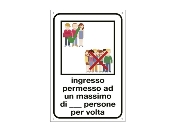CARTELLI SEGNALATORI Etichetta attacca/stacca, ingresso permesso ad un max di n. persone per volta, 20x30 cm