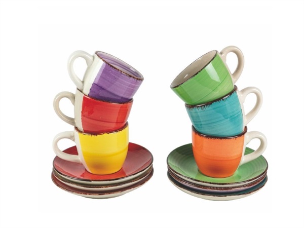 VILLA D'ESTE HOME TIVOLI Baita Set 6 tazzine caffè in gres colorato con piattino 90 ml