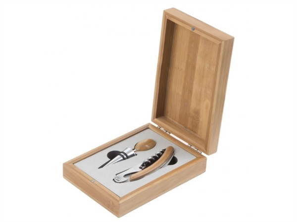 BRANDANI GIFT GROUP S.A.S. COFANETTO ENOTECA SET 2 PEZZI IN ZINC ALLOY, ACCIAIO INOX E BAMBOO