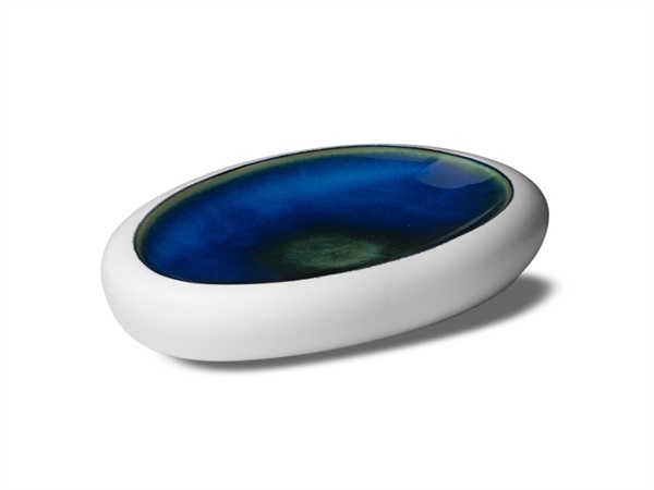 LE COQ Abyssos Vassoio Ovale Gourmet bianco matt e blu 21x14 cm H. 3,5 cm