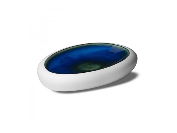 LE COQ Abyssos Vassoio Ovale Gourmet bianco matt e blu 31,5x21 cm H. 5 cm
