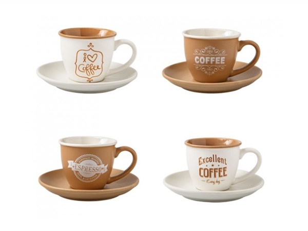 BRANDANI GIFT GROUP S.A.S. TAZZINA CAFFE COLORI E DECORI ASSORTITI SET 4 PZ NEW BONE CHINA