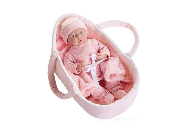 JC TOYS Bambola Bebè Neonato in Culla, 39cm