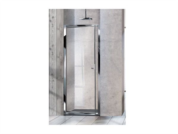 2B Porta bilico reversibile, cristallo temperato 6 mm, argento lucido trasparente, 80 cm