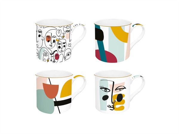 EASY LIFE Modernism, Set 4 tazze in porcellana Fine China in scatola regalo 300 ml