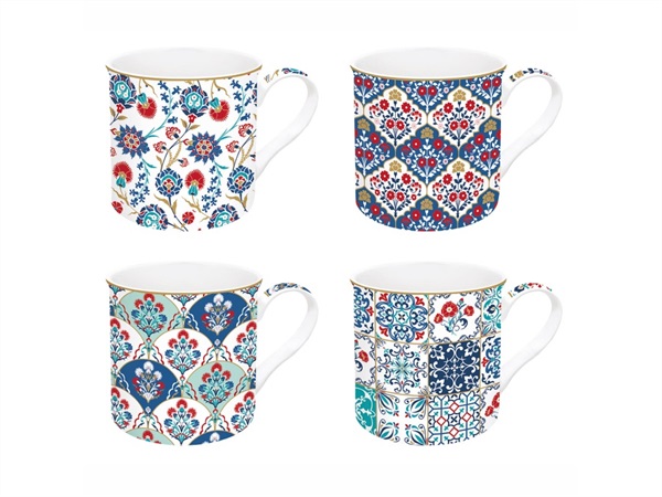 EASY LIFE Iznik, Set 4 tazze in porcellana Fine China in scatola regalo 300 ml