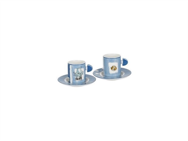 BACI MILANO coastal table & kitchen - set 2 tazzine caffè con piattino, Ø5,5x6,5 cm