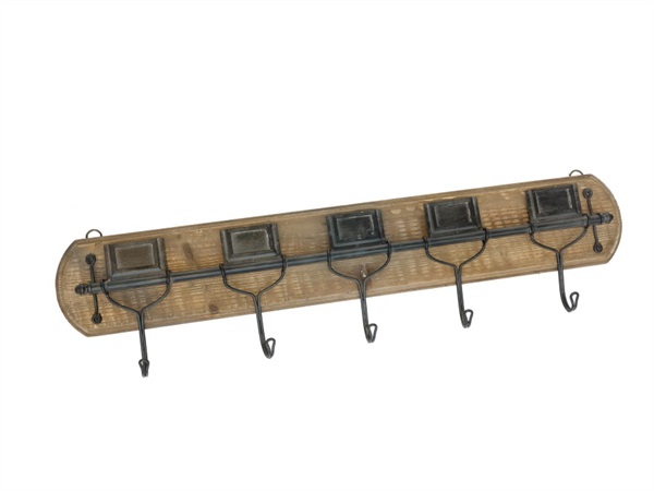 NOVITA' HOME Attaccapanni con targhette 5 ganci legno/metallo