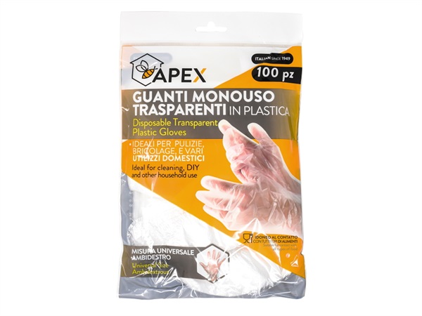 APEX Guanti monouso in plastica, trasparente, 100 pz