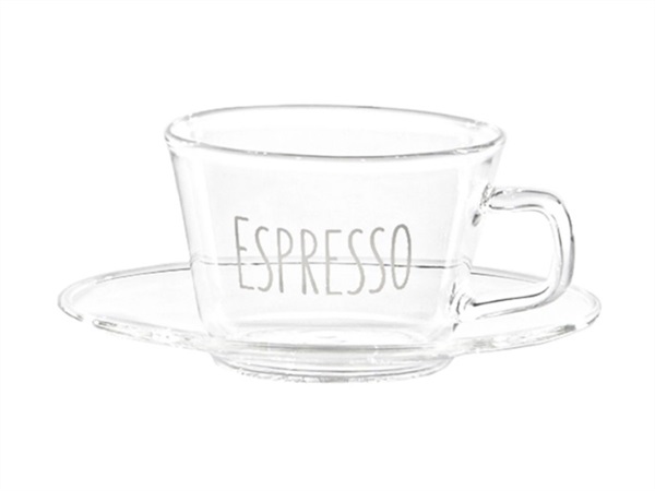 SIMPLE DAY LIVING & LIFESTYLE Set 2 tazzine con piattino in vetro borosilicato espresso, 100 ml