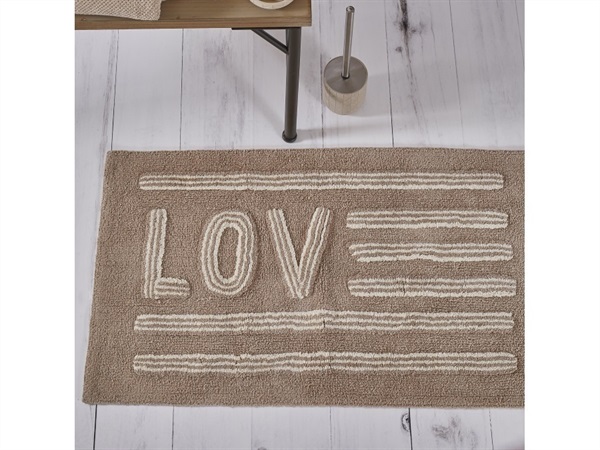 MAISON SUCREE Messaggi love, tappeto in puro cotone con trattamento antiscivolo 70x130, marrone