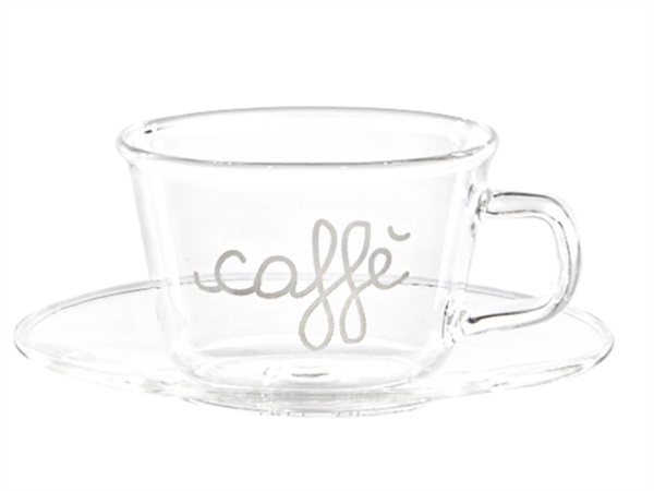 SIMPLE DAY LIVING & LIFESTYLE Set 2 tazzine con piattino in vetro borosilicato caffè buongiorno, 100 ml