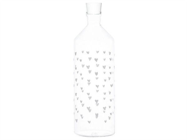 SIMPLE DAY LIVING & LIFESTYLE Bottiglia in vetro tappezzeria cuori, 1,4 lt