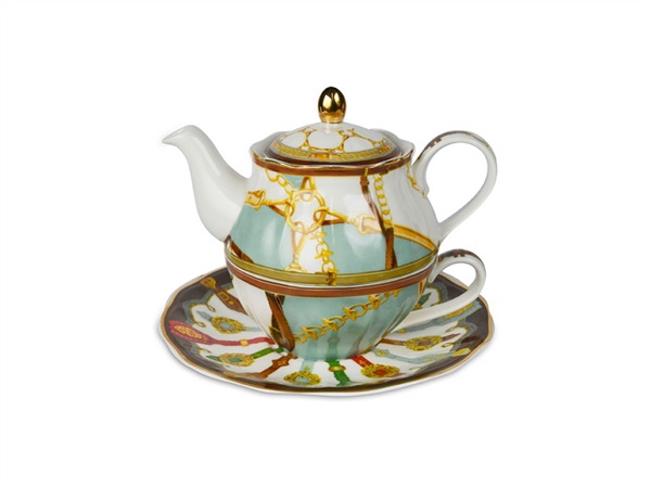 BACI MILANO horses 02- teiera tea for one filo oro Ø 18 x H 15,5 cm