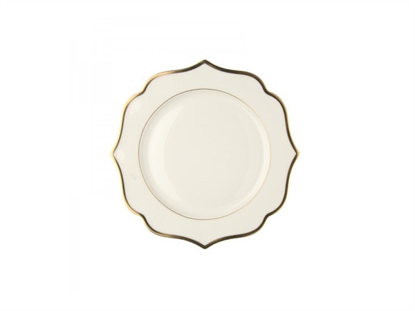 LE COQ Ionica avorio con filo oro, piatto piano 28 cm