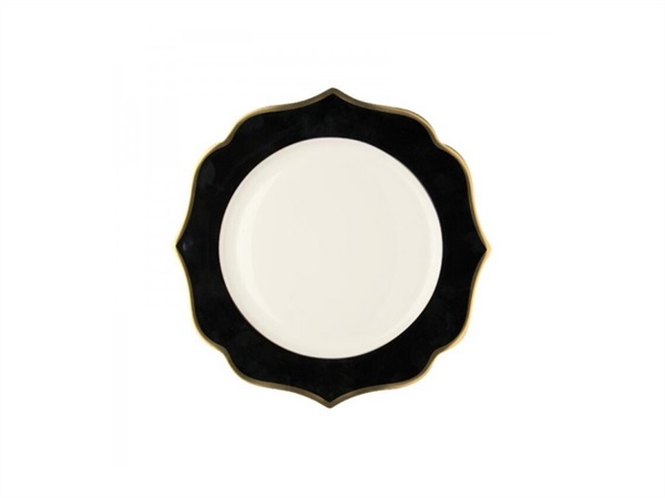 LE COQ Ionica nero con filo oro, piatto rotondo 30,5 cm