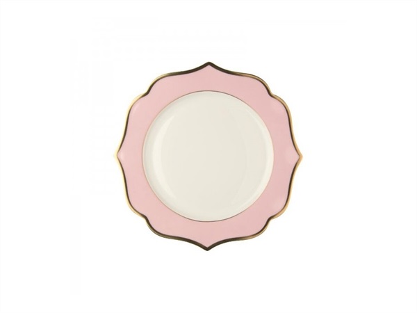 LE COQ Ionica rosa con filo oro, piatto piano 26,5 cm