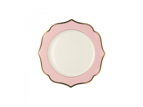 LE COQ Ionica rosa con filo oro, piatto rotondo 30,5 cm