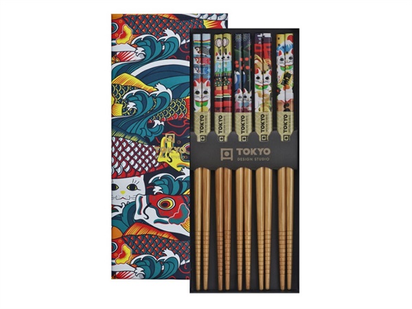 TOKYO DESIGN STUDIO Chopstick, set 5 coppie di bacchette, lucky & koinobori