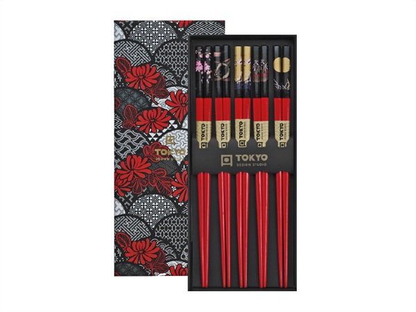 TOKYO DESIGN STUDIO Chopstick, set 5 coppie di bacchette, red