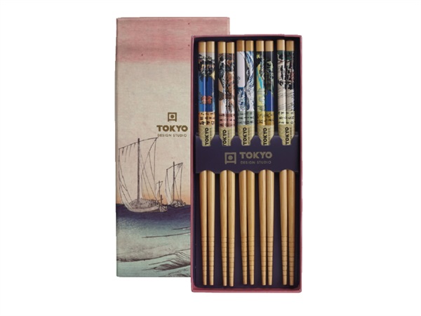 TOKYO DESIGN STUDIO Chopstick, set 5 coppie di bacchette, woodblock prints