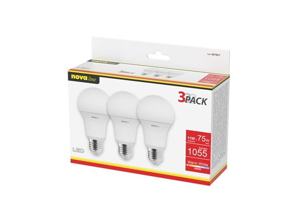 NOVA LINE 3 lampade led classic e27 - 11 w - 220-240 v - 3000 k A + tripack box