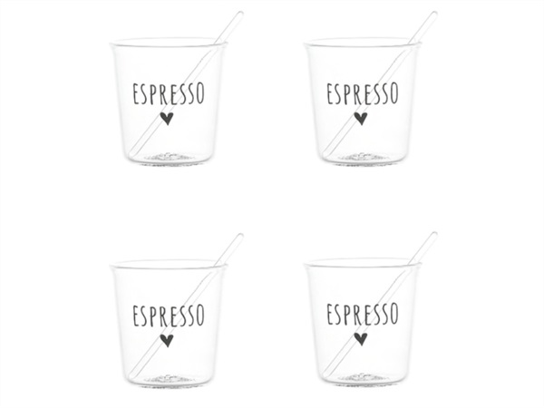 SIMPLE DAY LIVING & LIFESTYLE Set 4 bicchierini caffè Espresso in nero, con paletta
