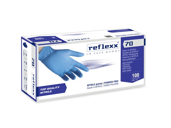 REFLEXX Confezione 100 guanti in nitrile senza polvere 70 - 4,9 gr