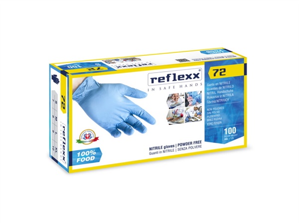 REFLEXX Confezione 100 guanti in nitrile senza polvere, uso alimentare 72 - 3,9 gr