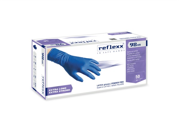 REFLEXX Confezione 50 guanti in lattice alta resistenza senza polvere 98 - 18,5 gr