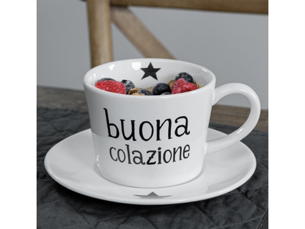 SIMPLE DAY LIVING & LIFESTYLE Set 2 tazze colazione buona colazione con stella, 580 ml